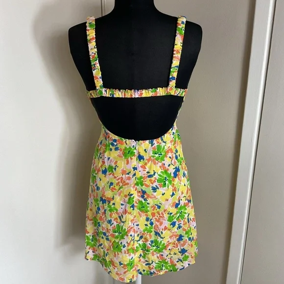 24. Sky to Moon Yellow Green Spaghetti Strap Mini Sundress for a Night Out SZ M - Picture 6 of 9
